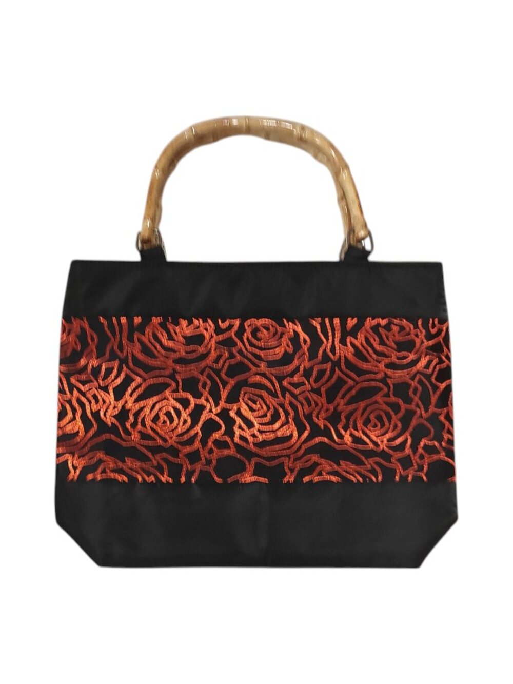 Black and Red Rose Purse with Bamboo Handles